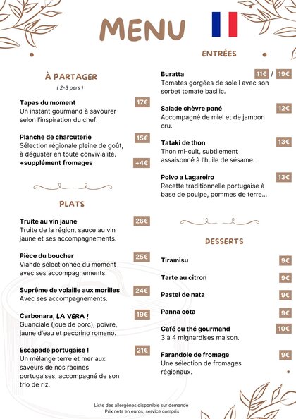 Page 1 du menu